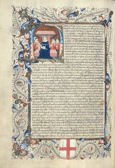 Henry V and Some Courtiers Depicted within the Initial H, from Cartae Antiquae, Late 15th Century by English School